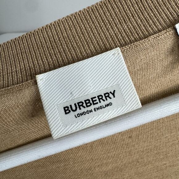 Burberry Sweater Womens Medium Brown Merino Wool Deep V Neck Layered Overlay - Picture 9 of 16